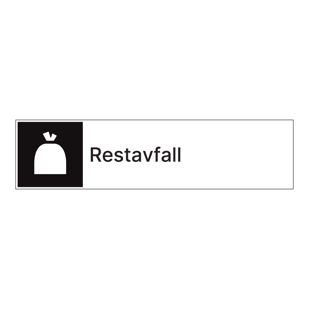Kildesorteringsskilt: "Restavfall" m/tekst ved siden av