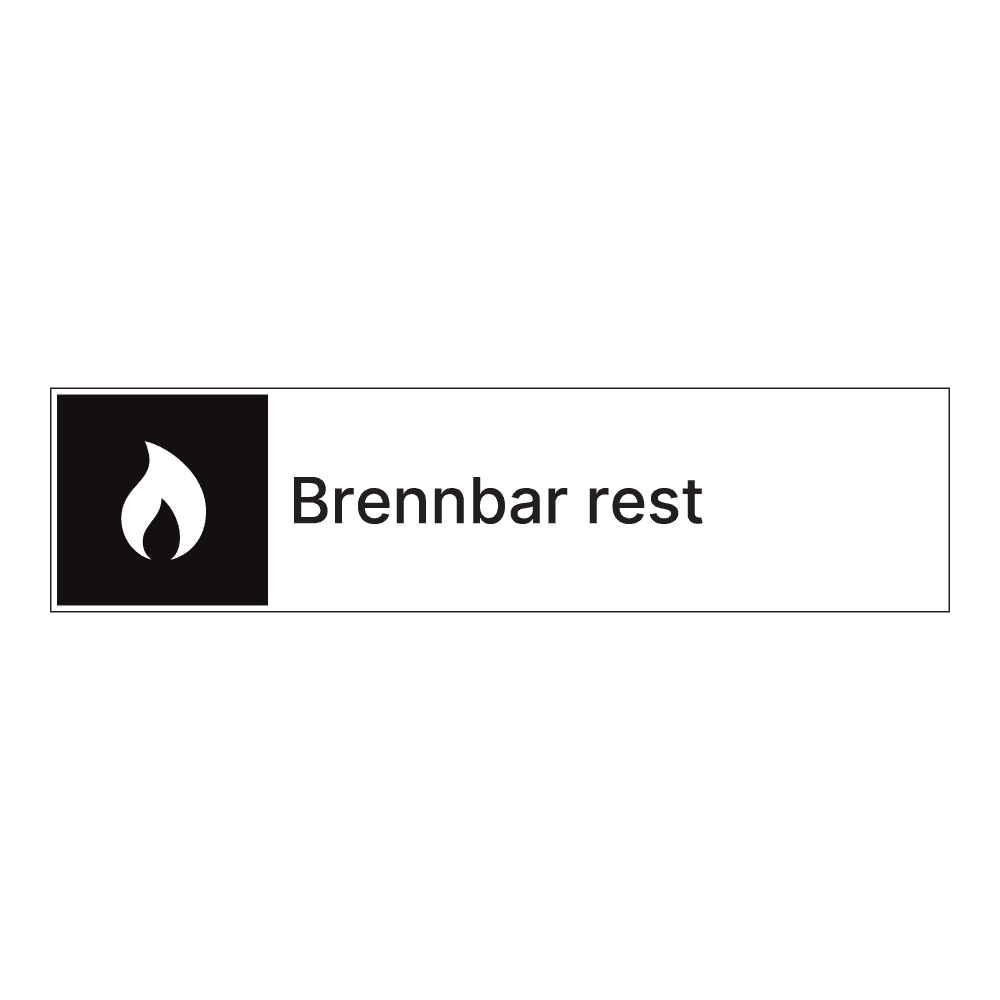 Kildesorteringsskilt: "Brennbar rest" m/tekst ved siden av
