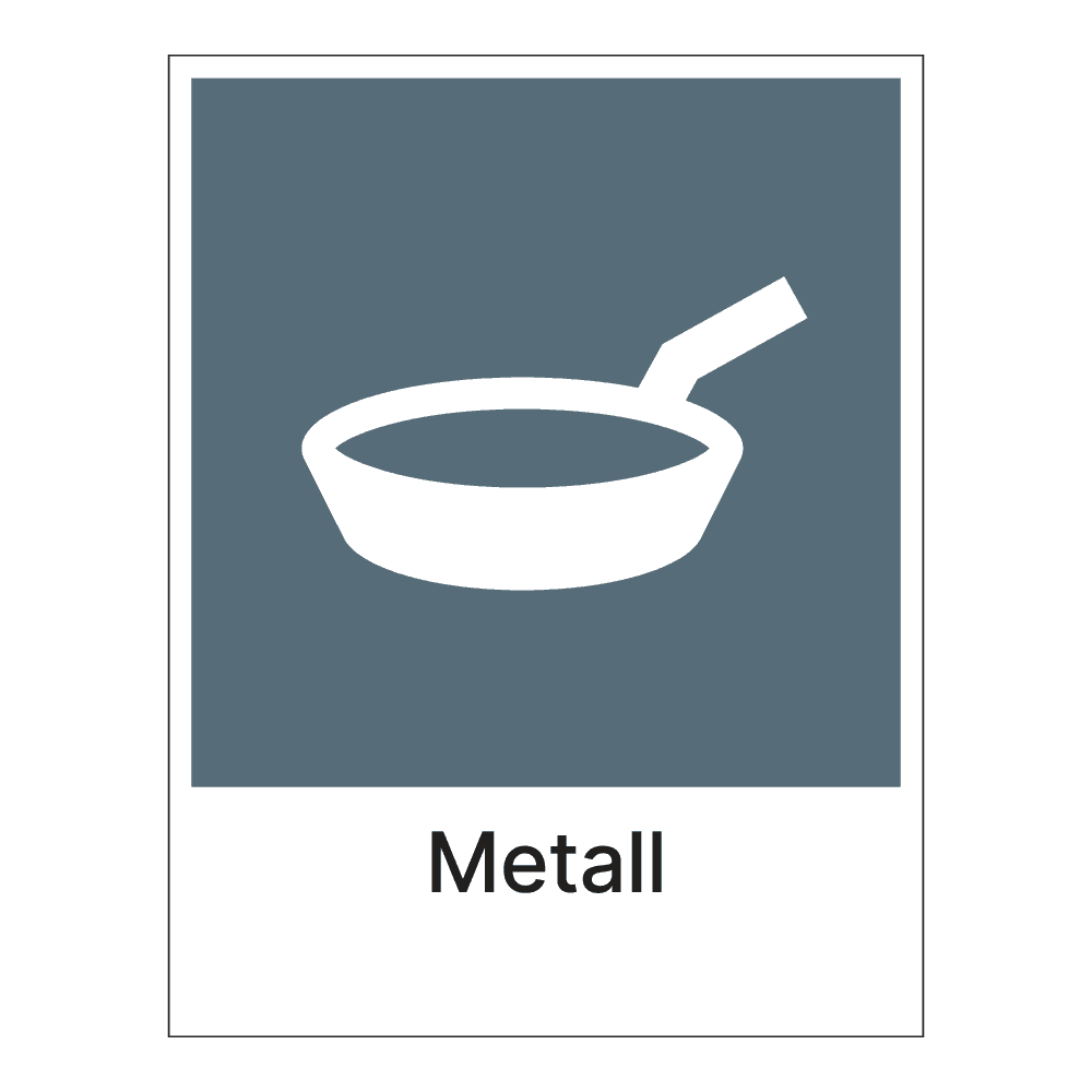 Kildesorteringsskilt: "Metall" m/tekst under