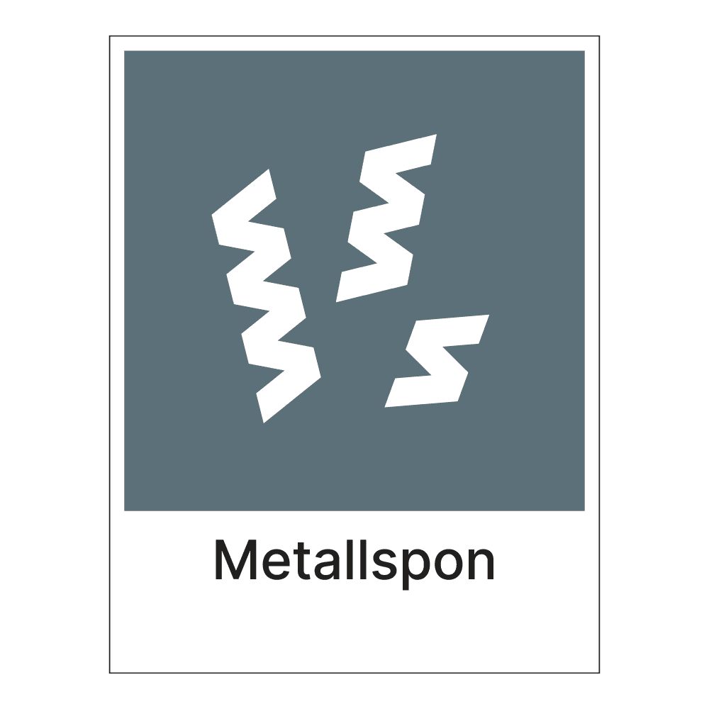 Kildesorteringsskilt: "Metallspon" m/tekst under