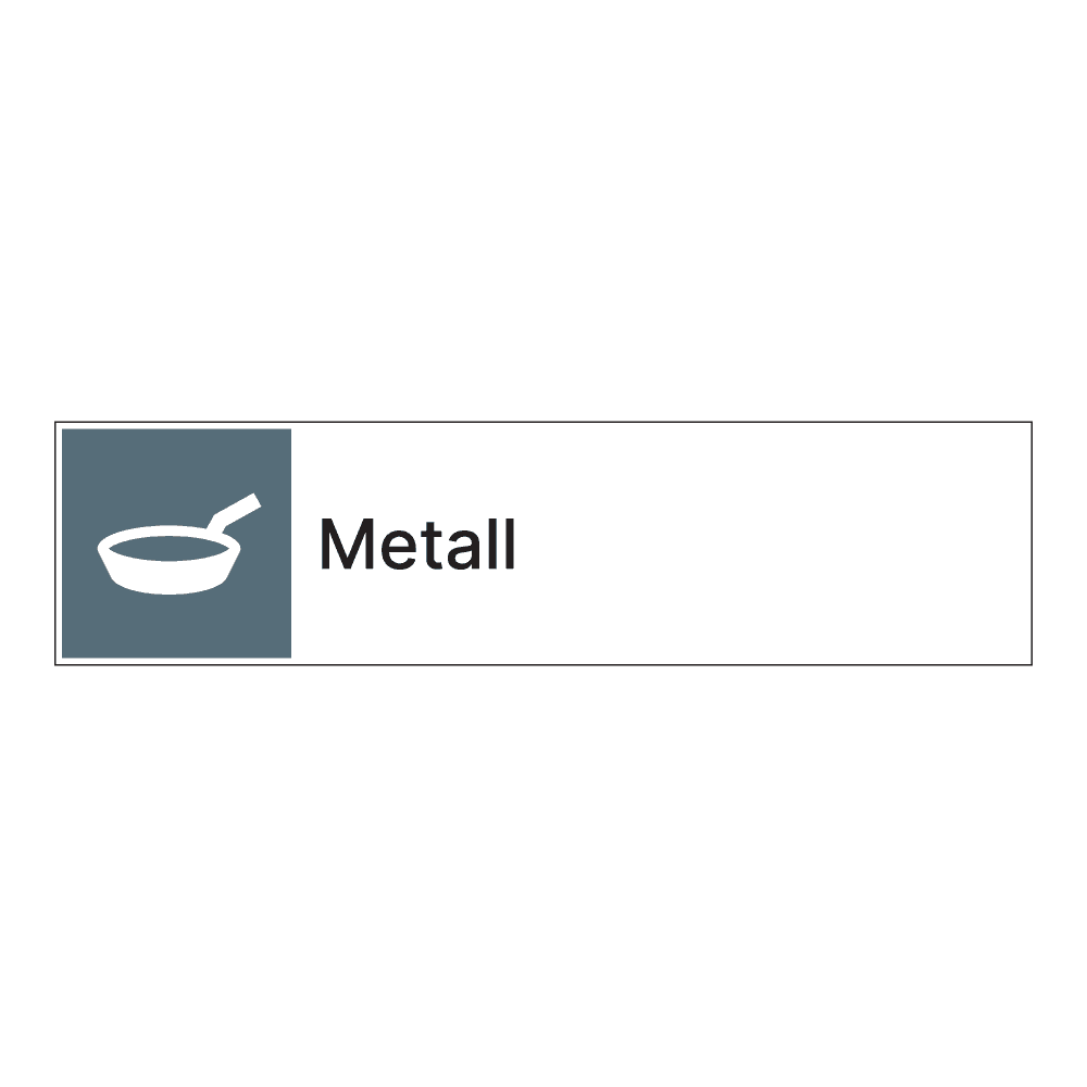 Kildesorteringsskilt: "Metall" m/tekst ved siden av