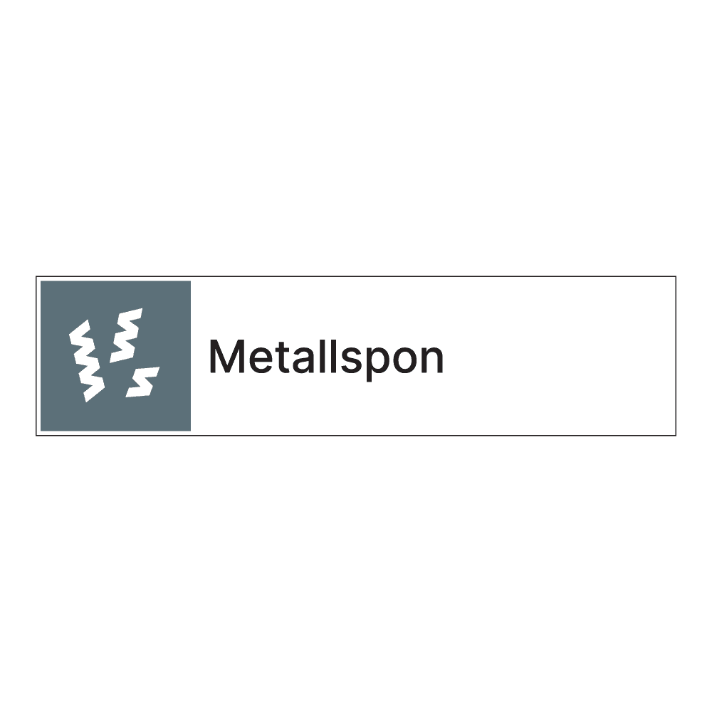 Kildesorteringsskilt: "Metallspon" m/tekst ved siden av