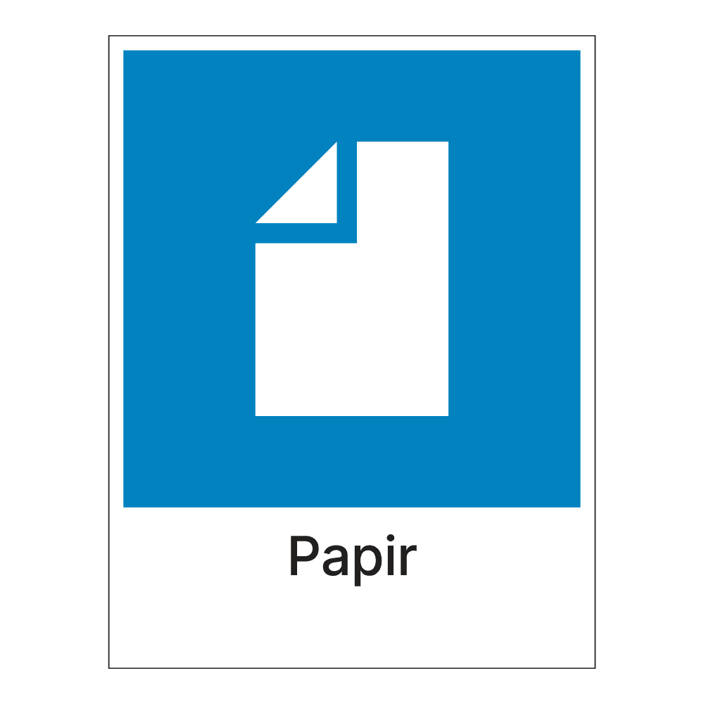 Kildesorteringsskilt: "Papir" m/tekst under