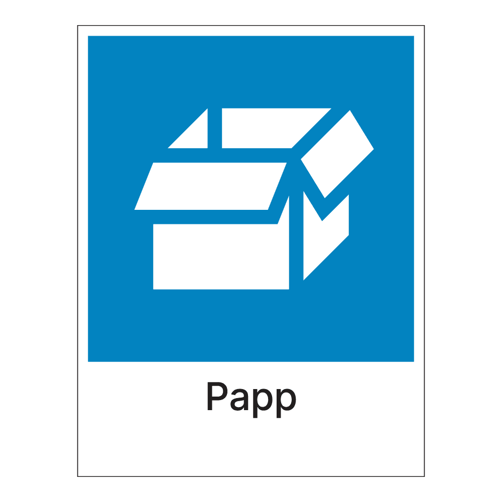 Kildesorteringsskilt: "Papp" m/tekst under