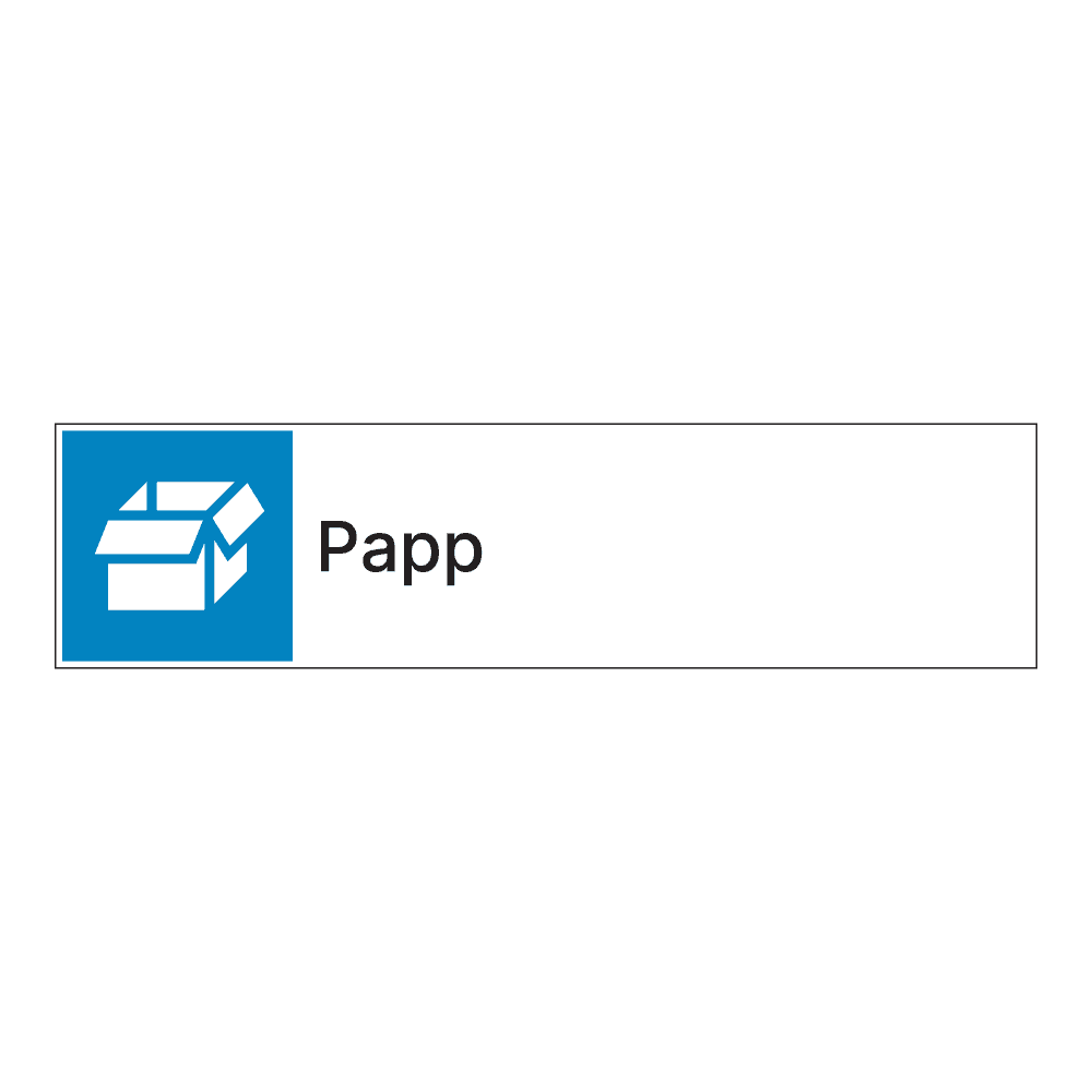 Kildesorteringsskilt: "Papp" m/tekst ved siden av