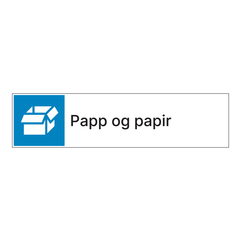 Kildesorteringsskilt: "Papp og papir" m/tekst ved siden av