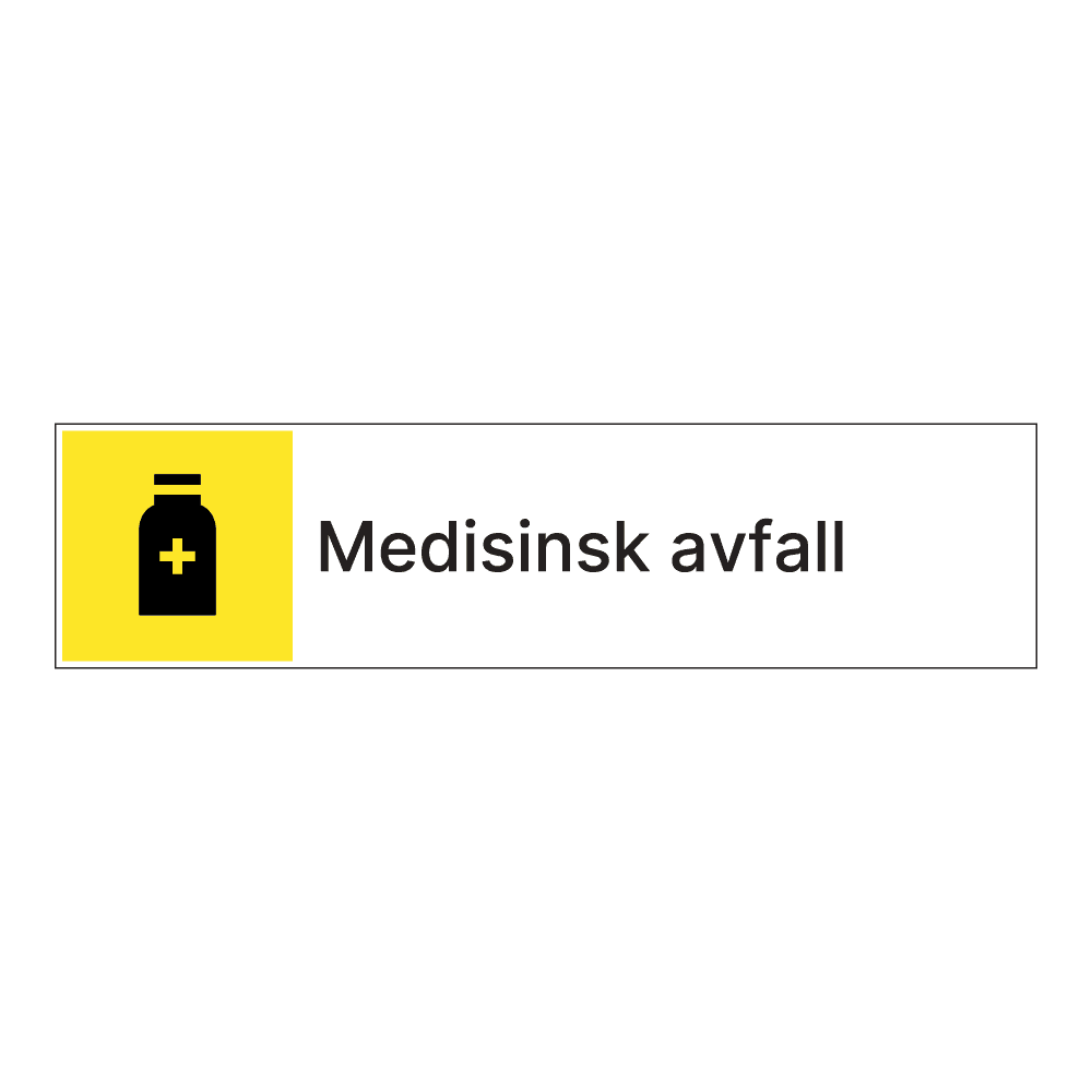 Kildesorteringsskilt: "Medisinsk avfall" m/tekst ved siden av
