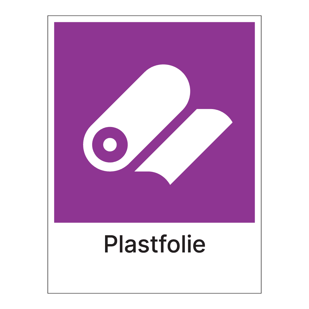 Kildesorteringsskilt: "Plastfolie" m/tekst under