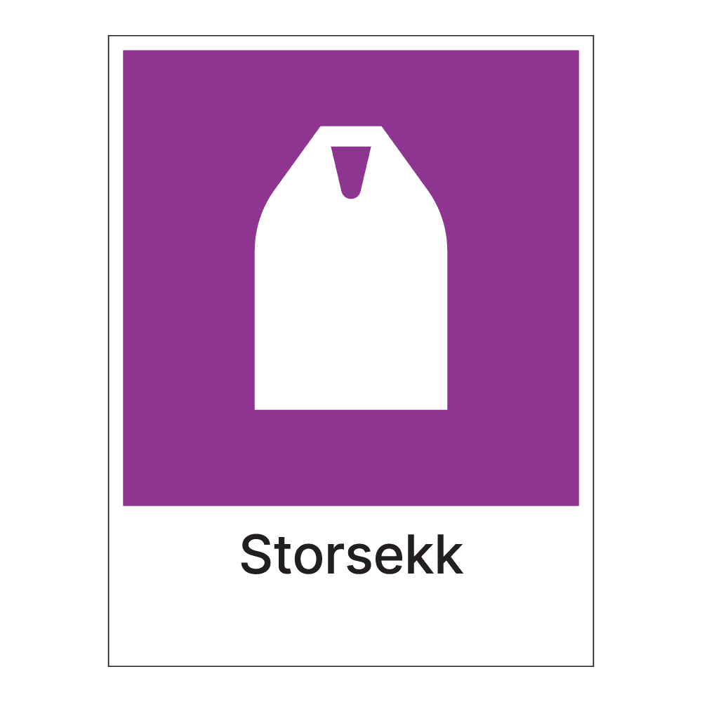 Kildesorteringsskilt: "Storsekk" m/tekst under