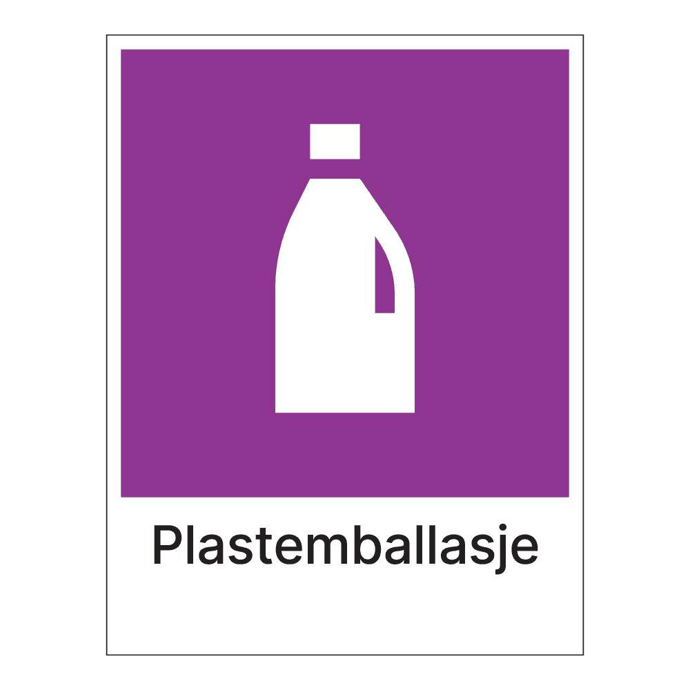 Kildesorteringsskilt: "Plastemballasje" m/tekst under