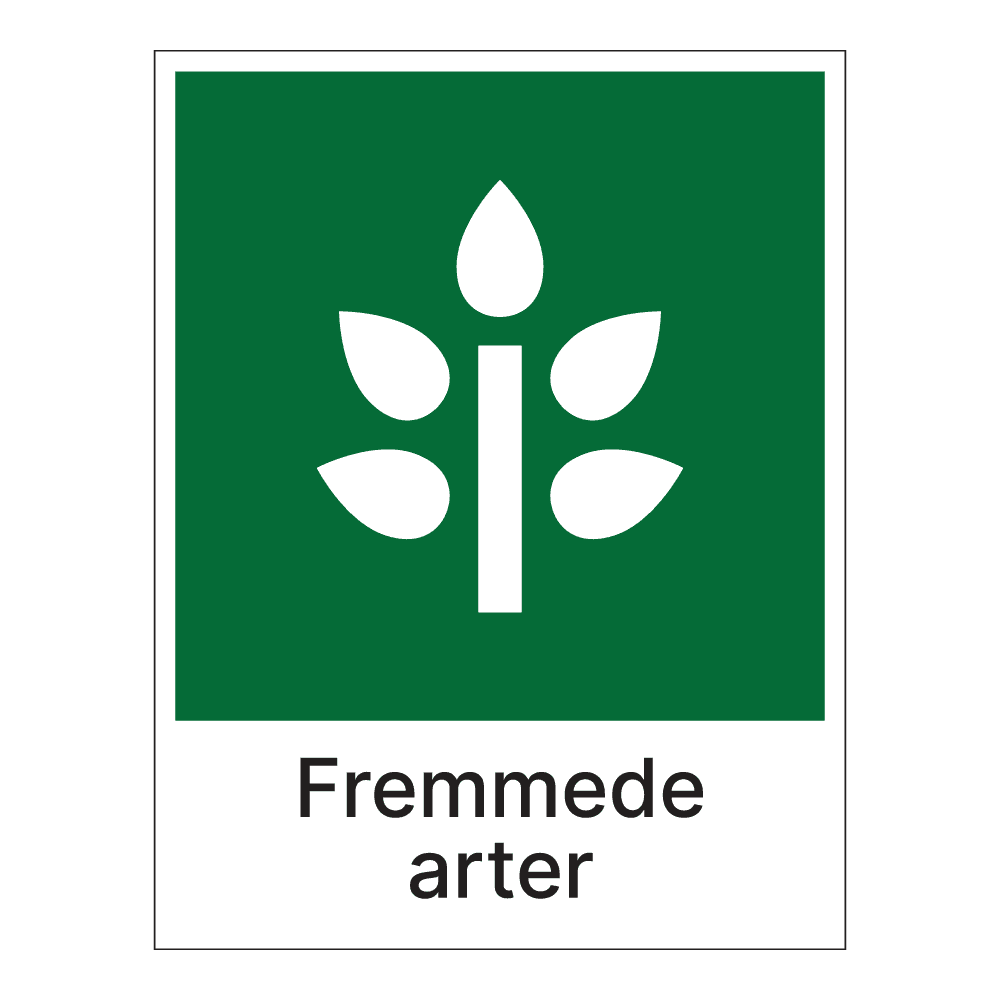 Kildesorteringsskilt: "Fremmede arter" m/tekst under