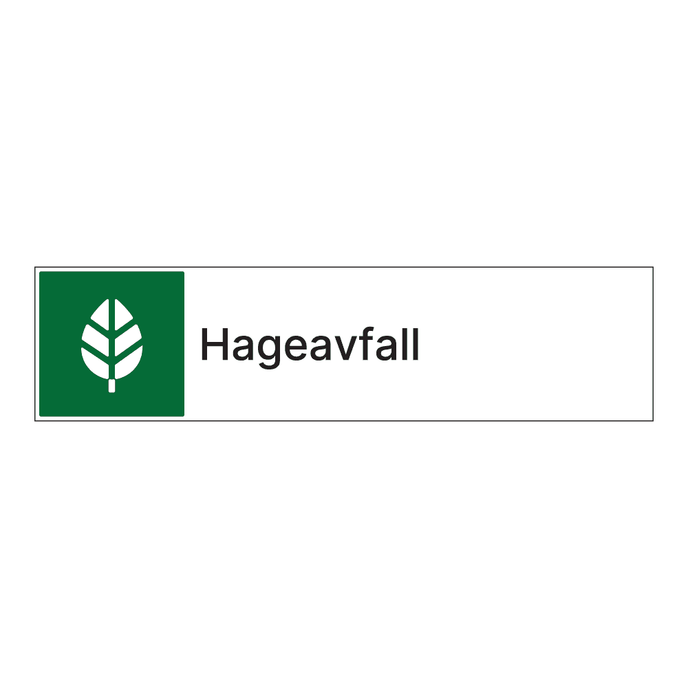 Kildesorteringsskilt: "Hageavfall" m/tekst ved siden av