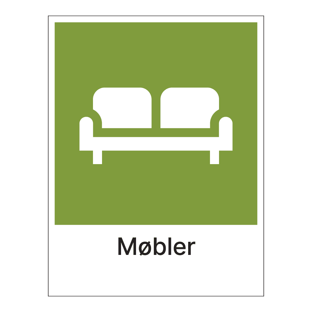 Kildesorteringsskilt: "Møbler" m/tekst under