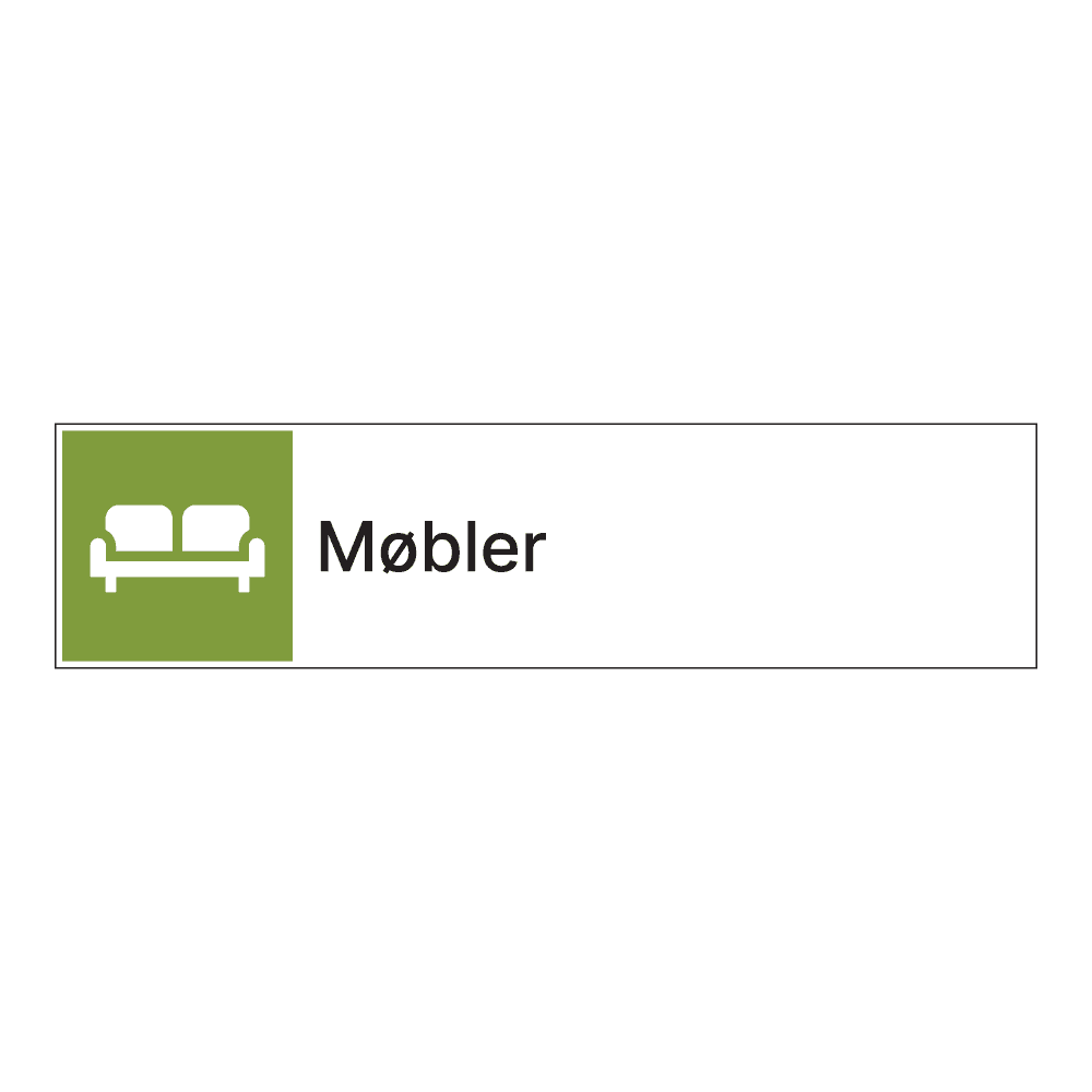 Kildesorteringsskilt: "Møbler" m/tekst ved siden av