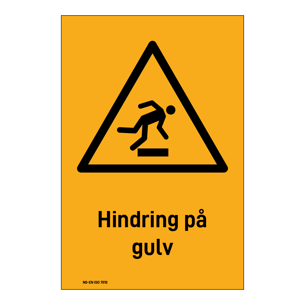 Advarselsskilt: "Hindring på gulv" m/tekst under