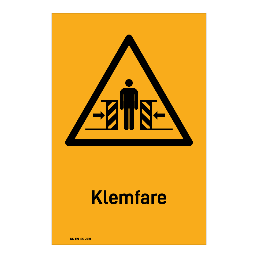 Advarselsskilt: "Klemfare" m/tekst under