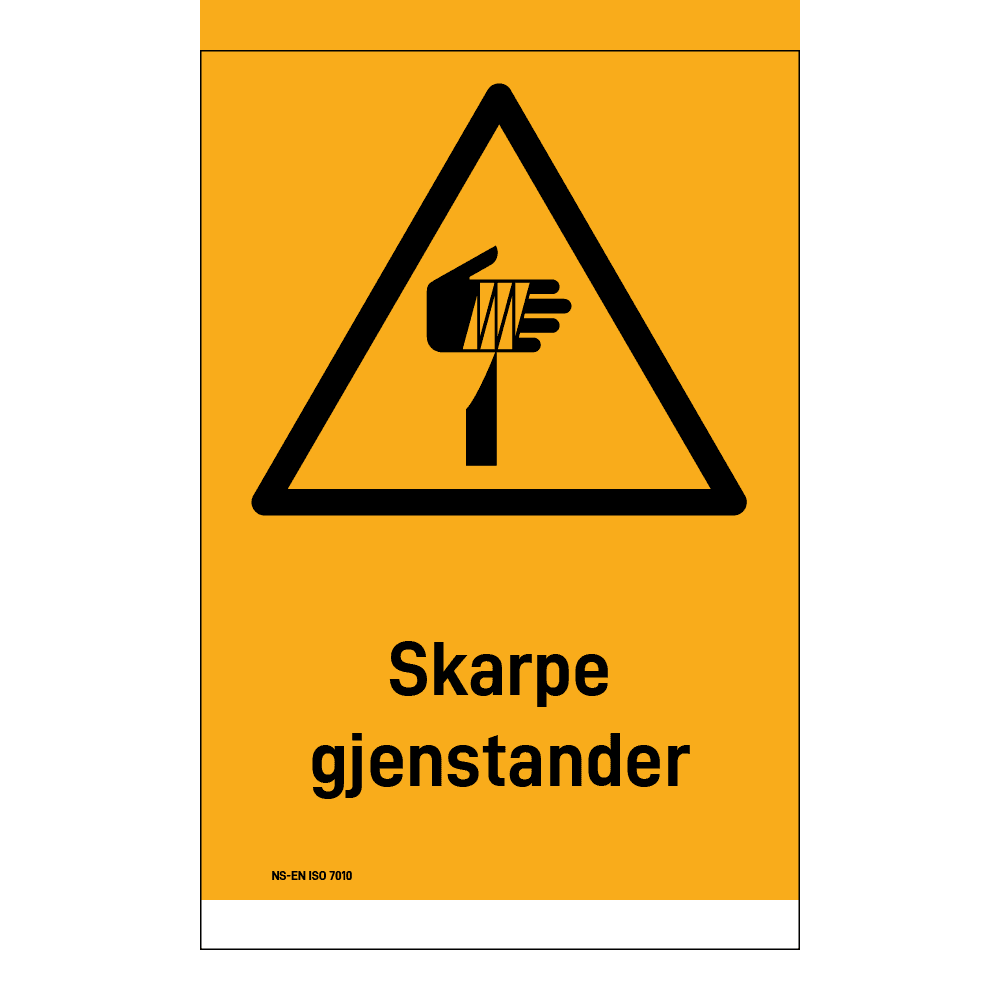 Advarselsskilt: "Skarpe gjenstander" m/tekst under