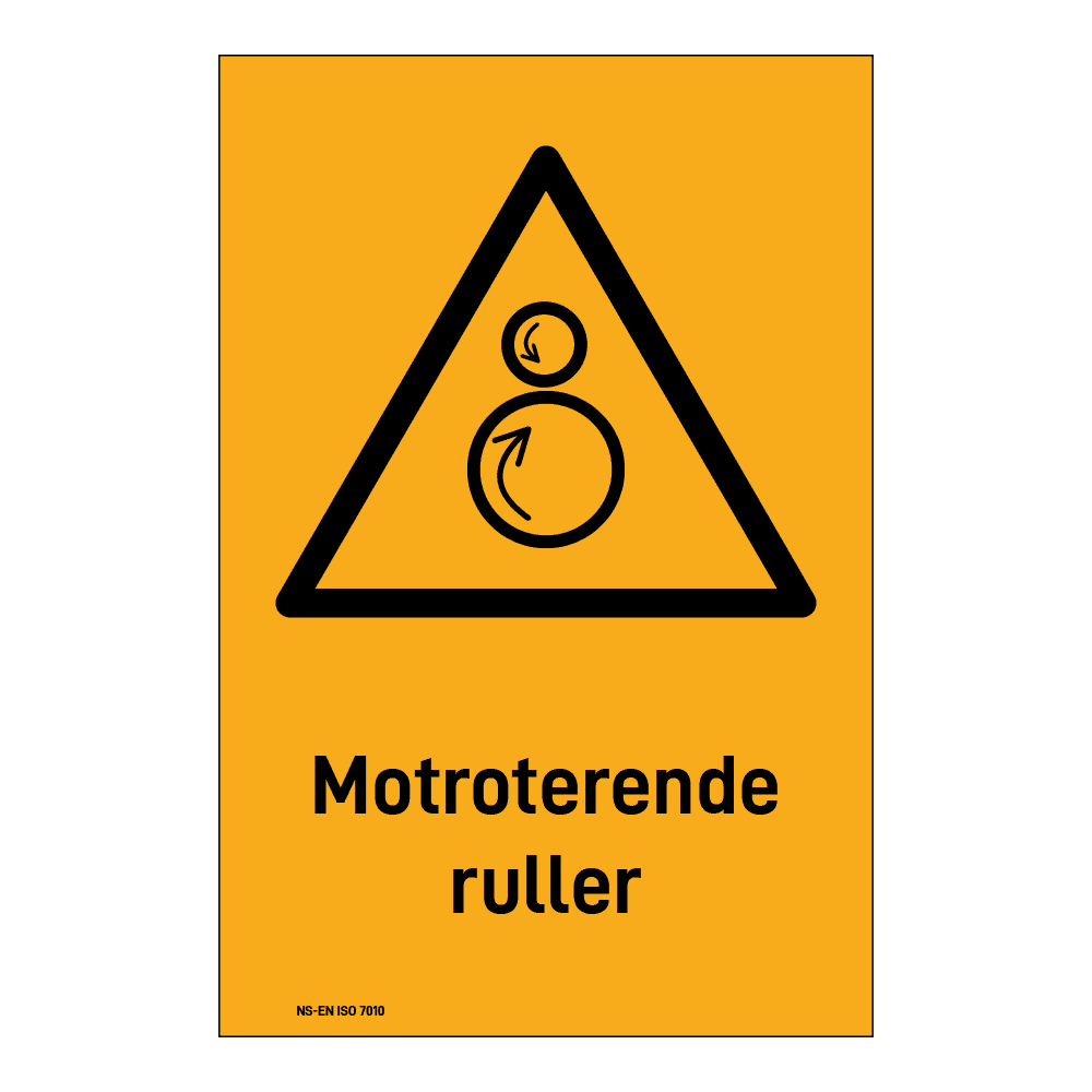 Advarselsskilt: "Motroterende ruller" m/tekst under