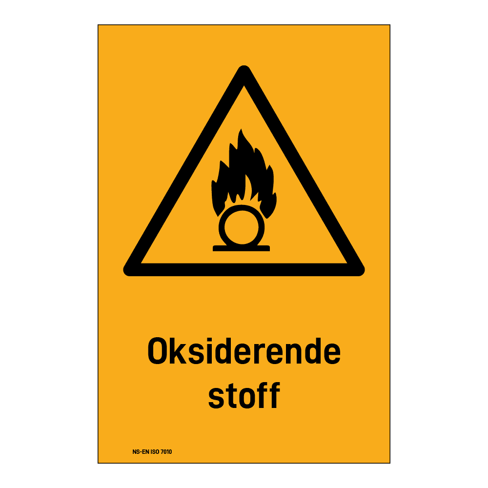 Advarselsskilt: "Oksiderende stoff" m/tekst under