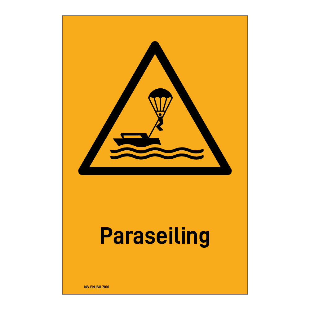 Advarselsskilt: "Paraseiling" m/tekst under