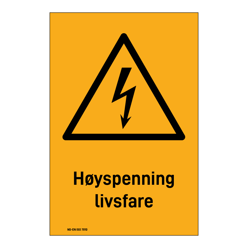 Advarsel klistremerke: "Høyspenning livsfare" m/tekst under