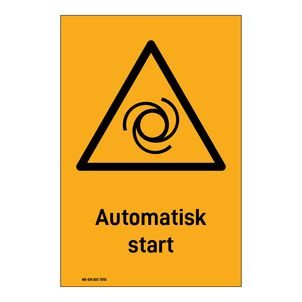 Advarsel klistremerke: "Automatisk start" m/tekst under