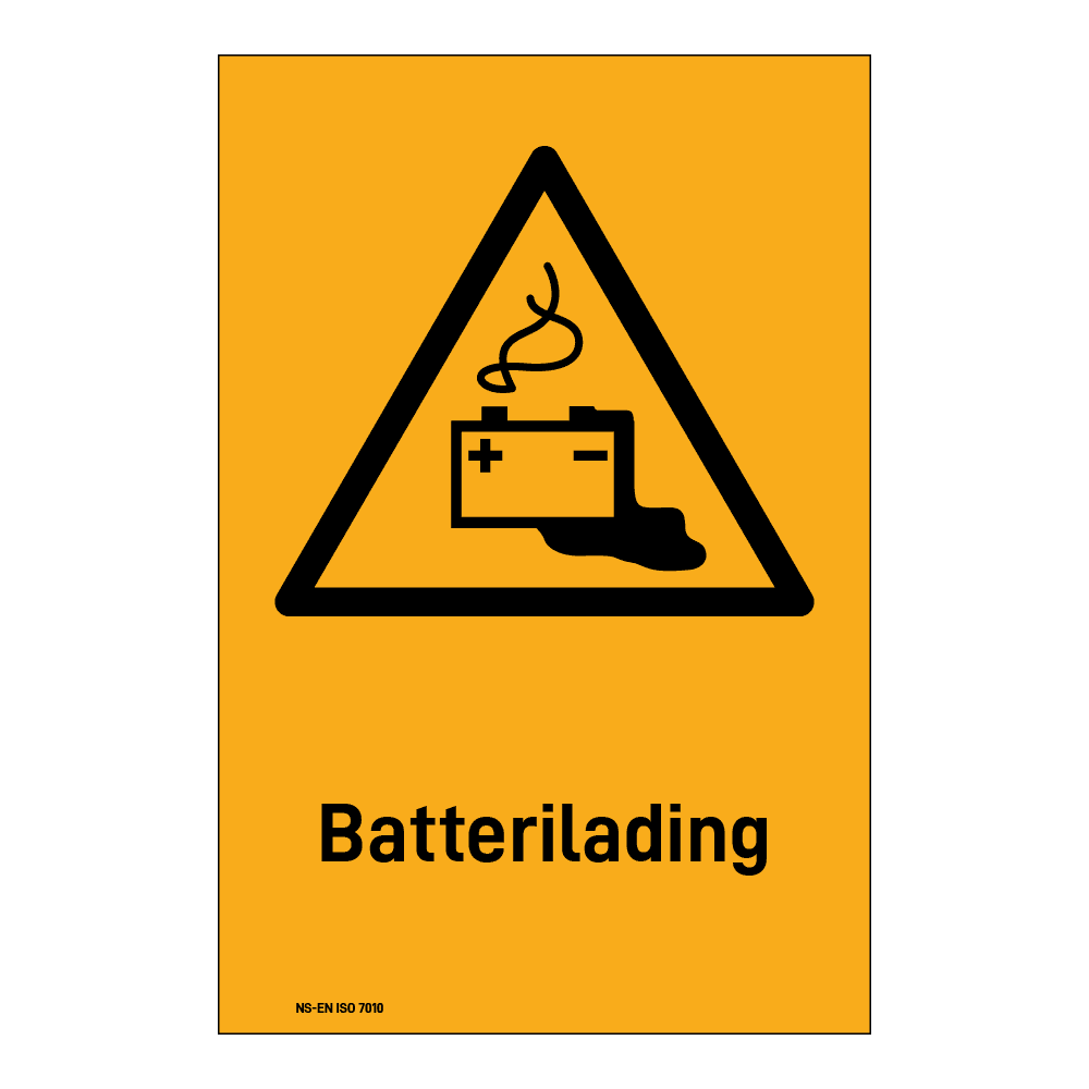 Advarsel klistremerke: "Batterilading" m/tekst under