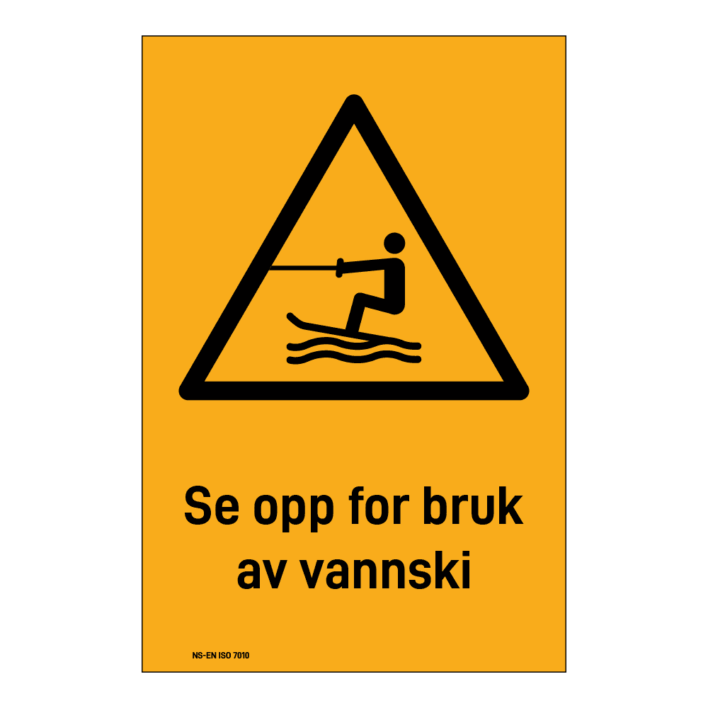 Advarsel klistremerke: "Se opp for bruk av vannski" m/tekst under