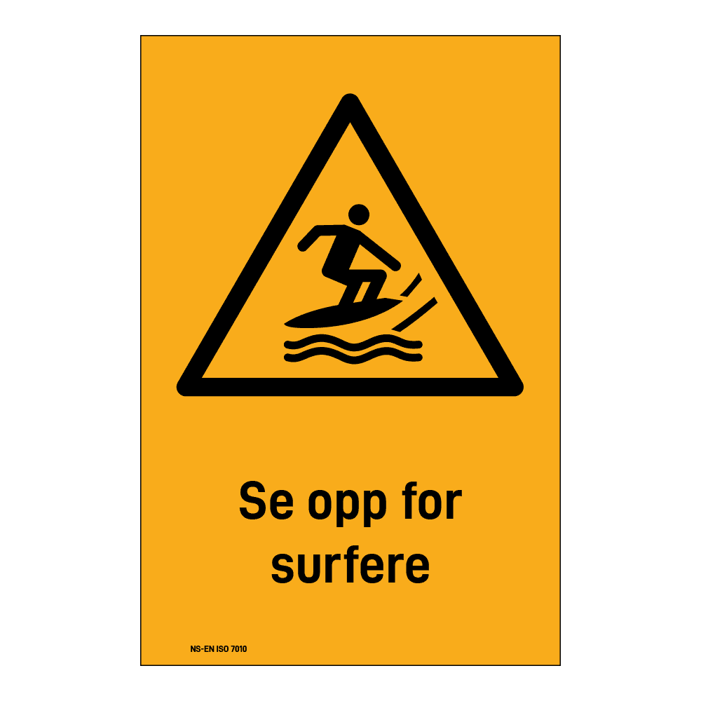 Advarsel klistremerke: "Se opp for surfere" m/tekst under