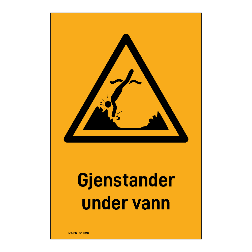 Advarsel klistremerke: "Gjenstander under vann" m/tekst under