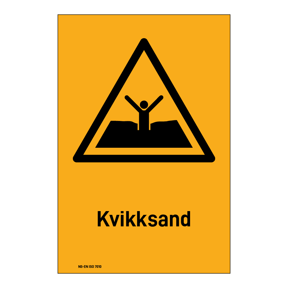 Advarsel klistremerke: "Kvikksand" m/tekst under
