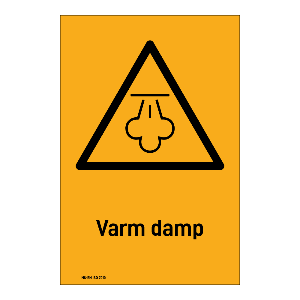 Advarsel klistremerke: "Varm damp" m/tekst under