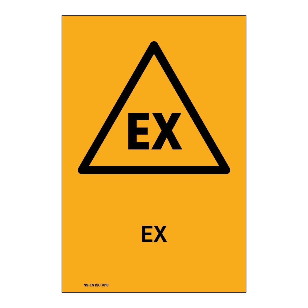 Advarsel klistremerke: "EX" m/tekst under