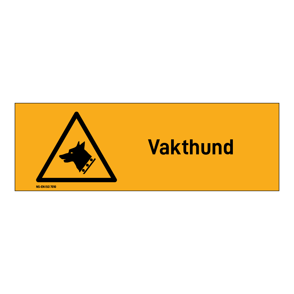 Advarselsskilt: "Vakthund" m/tekst liggende