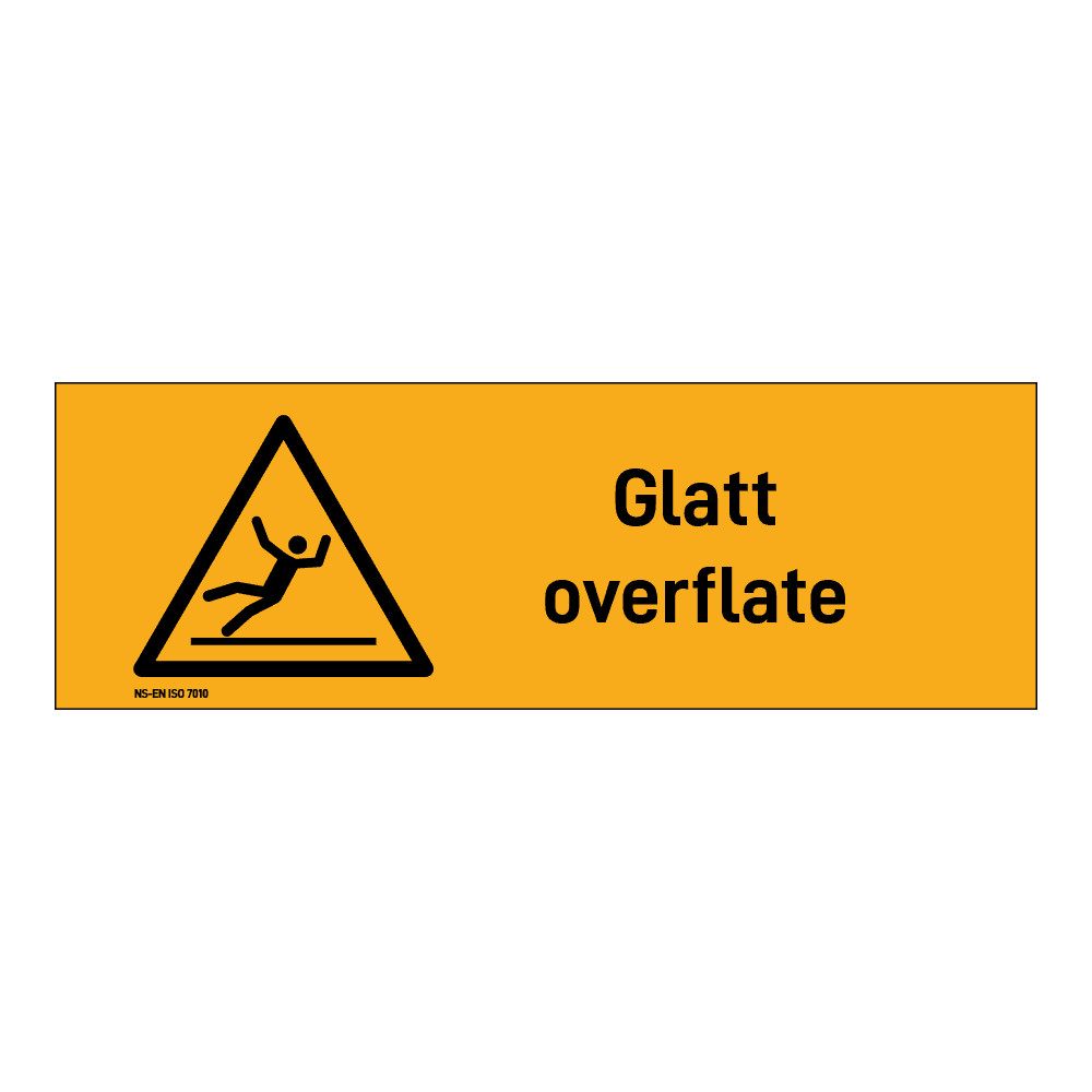 Advarsel klistremerke: "Glatt overflate" m/tekst liggende