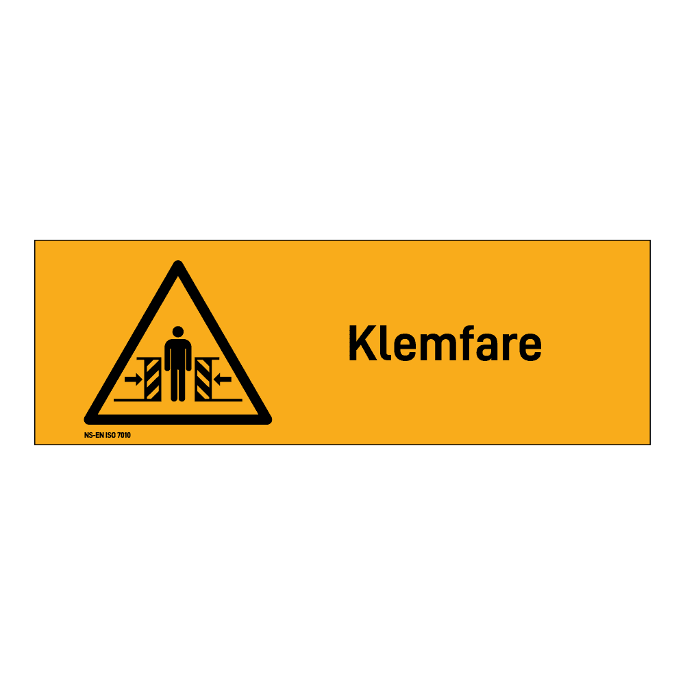 Advarsel klistremerke: "Klemfare" m/tekst liggende