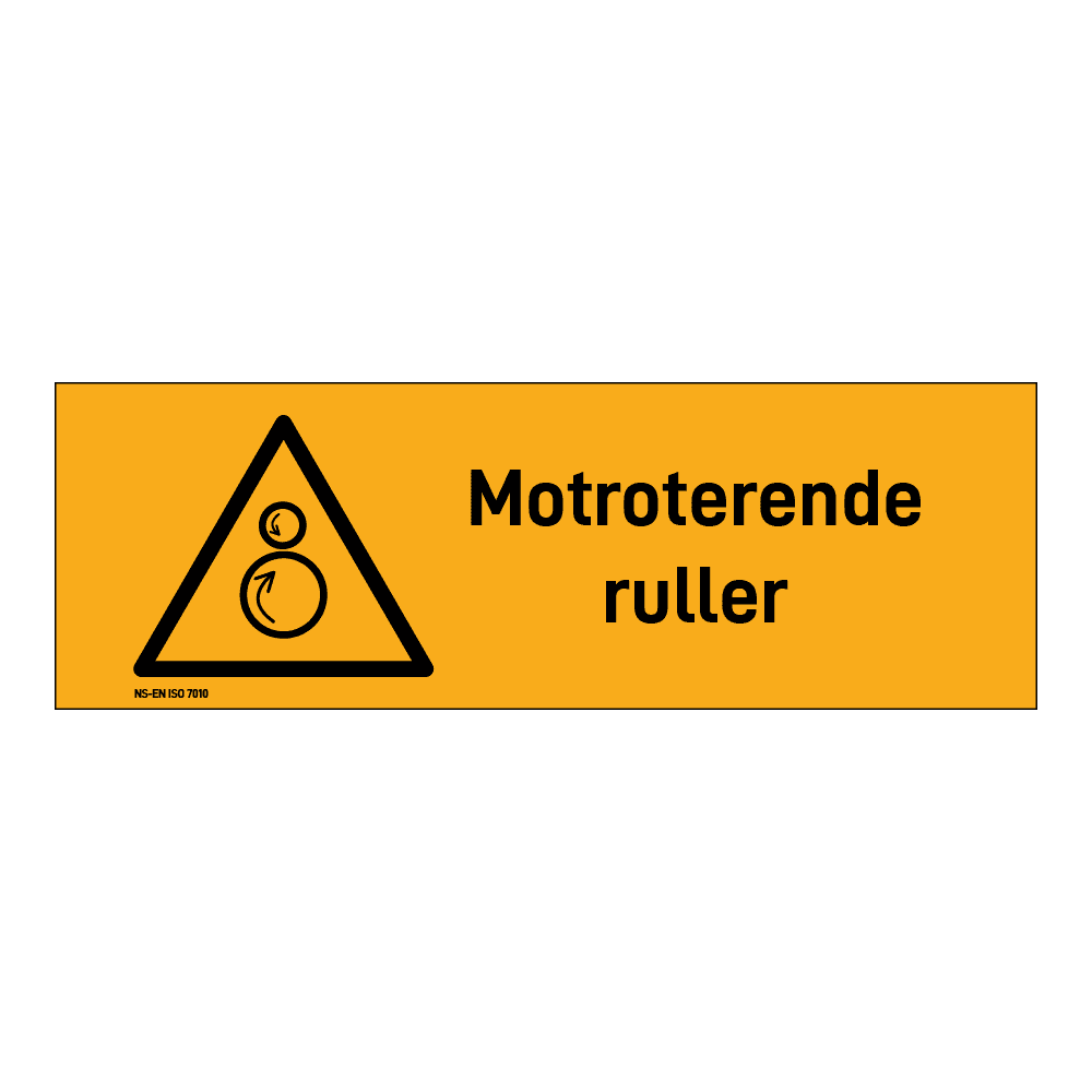 Advarsel klistremerke: "Motroterende ruller" m/tekst liggende