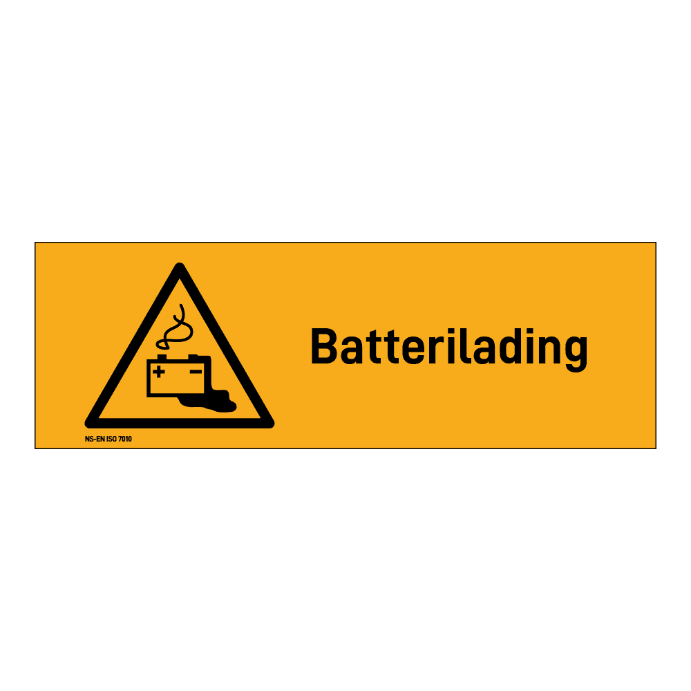 Advarsel klistremerke: "Batterilading" m/tekst liggende
