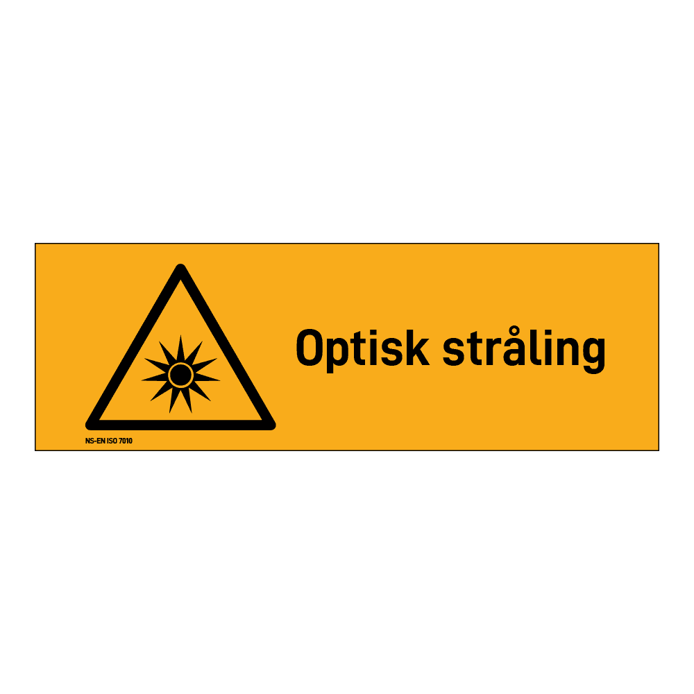 Advarsel klistremerke: "Optisk stråling" m/tekst liggende