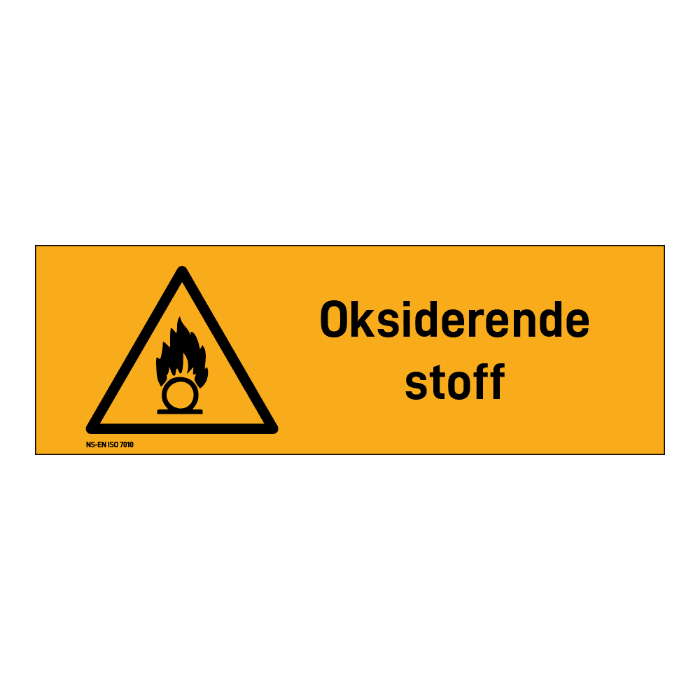 Advarsel klistremerke: "Oksiderende stoff" m/tekst liggende
