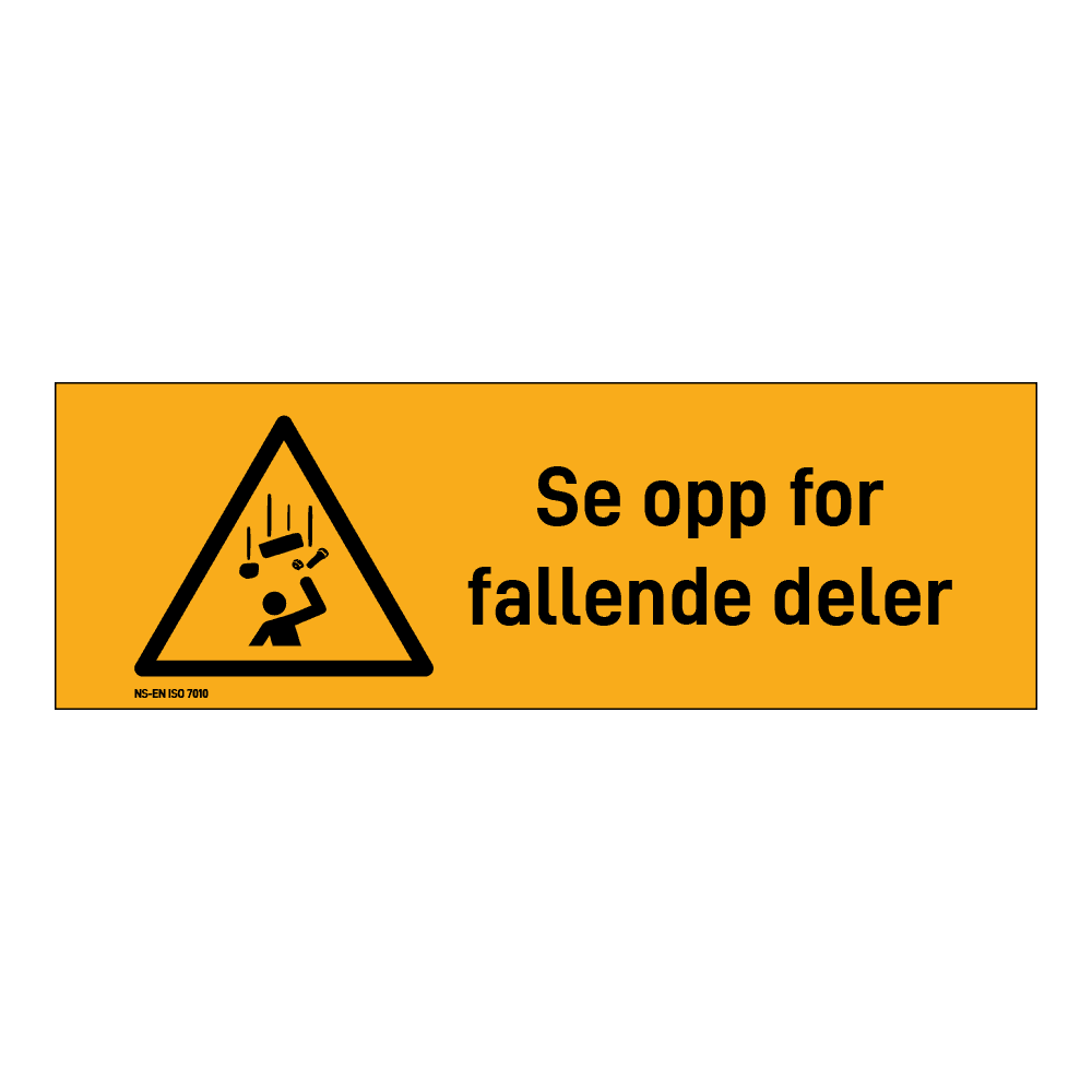 Advarsel klistremerke: "Se opp for fallende deler" m/tekst liggende