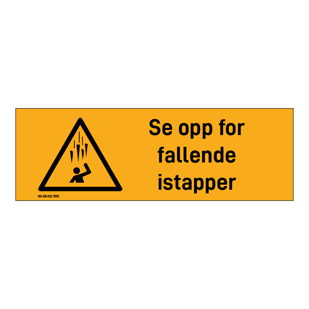 Advarsel klistremerke: "Se opp for fallende istapper" m/tekst liggende