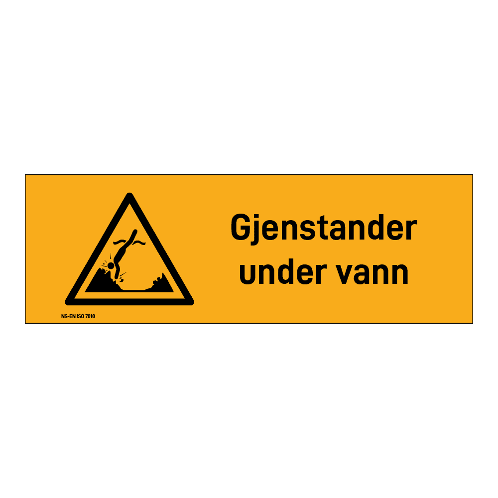 Advarsel klistremerke: "Gjenstander under vann" m/tekst liggende