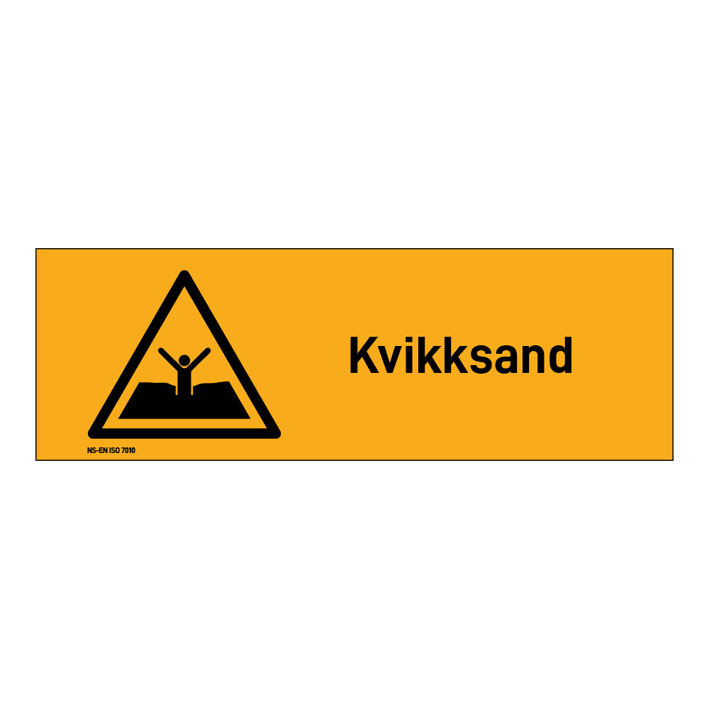 Advarsel klistremerke: "Kvikksand" m/tekst liggende