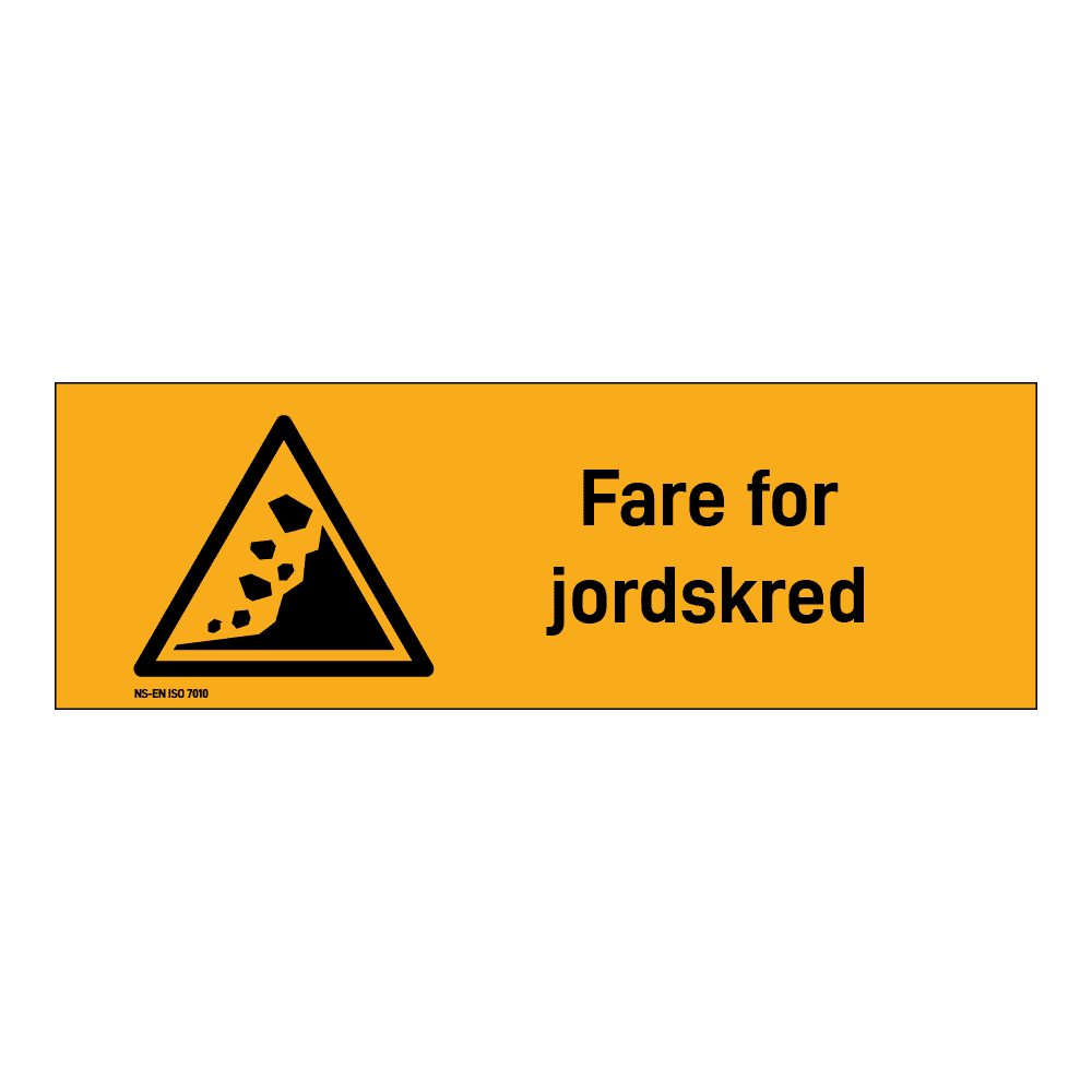 Advarsel klistremerke: "Fare for jordskred" m/tekst liggende