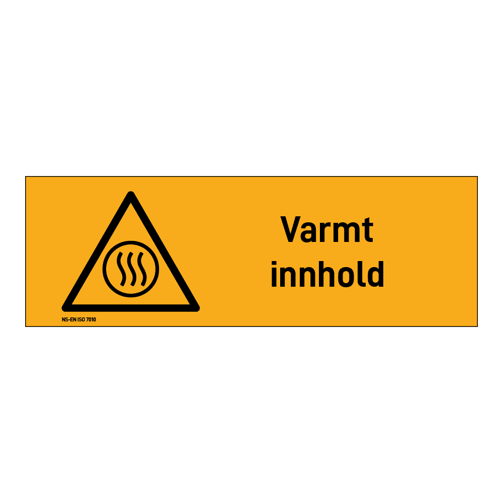 Advarsel klistremerke: "Varmt innhold" m/tekst liggende