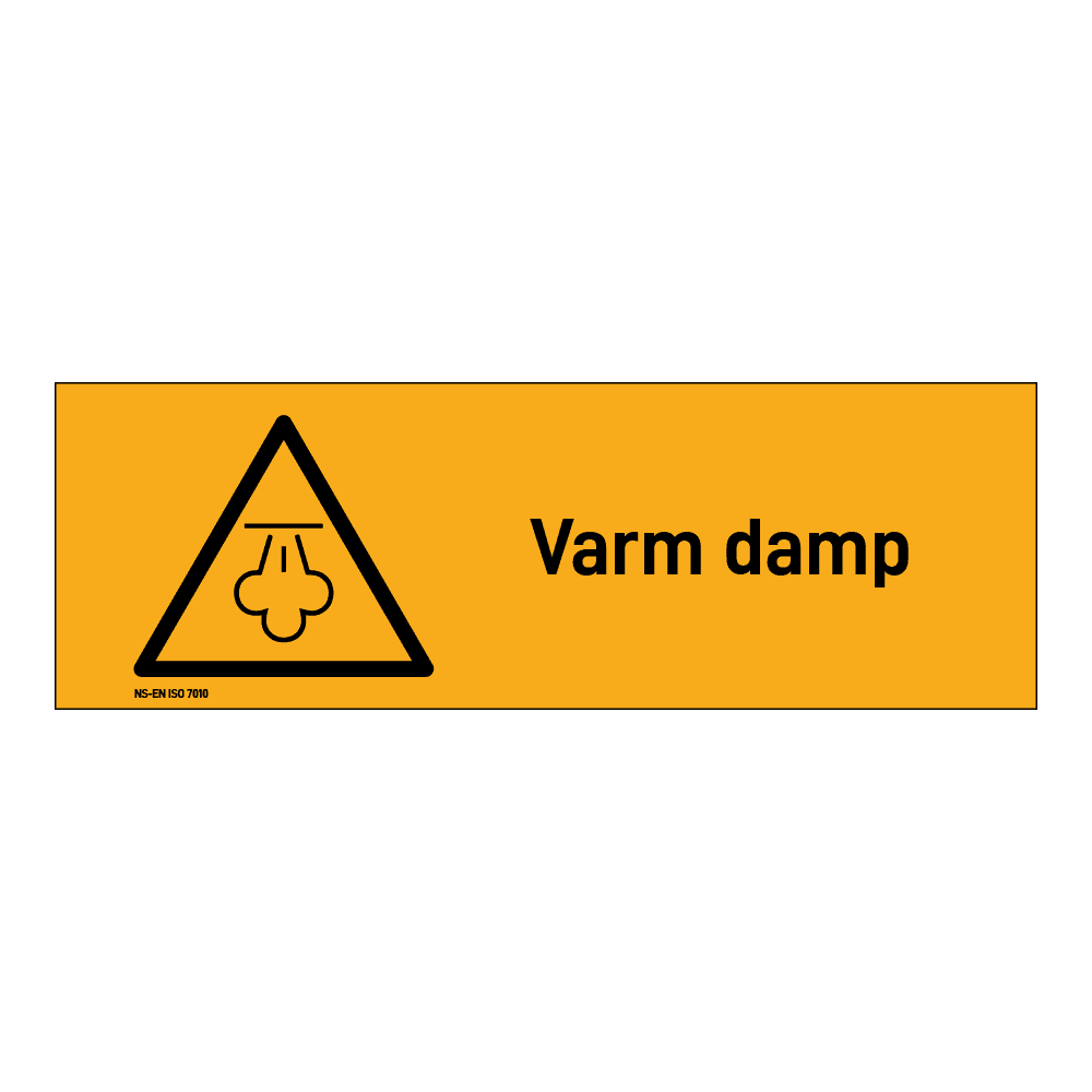 Advarsel klistremerke: "Varm damp" m/tekst liggende