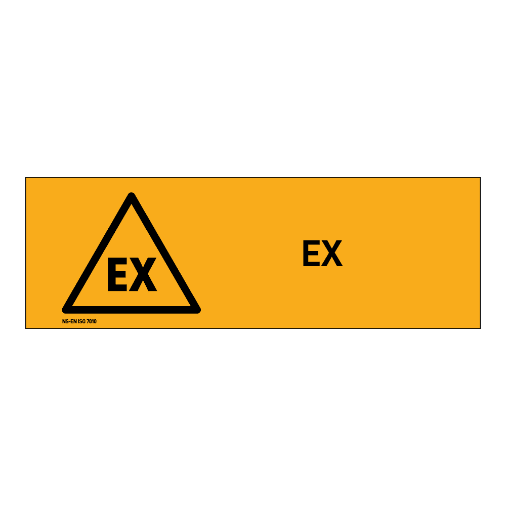 Advarsel klistremerke: "EX" m/tekst liggende
