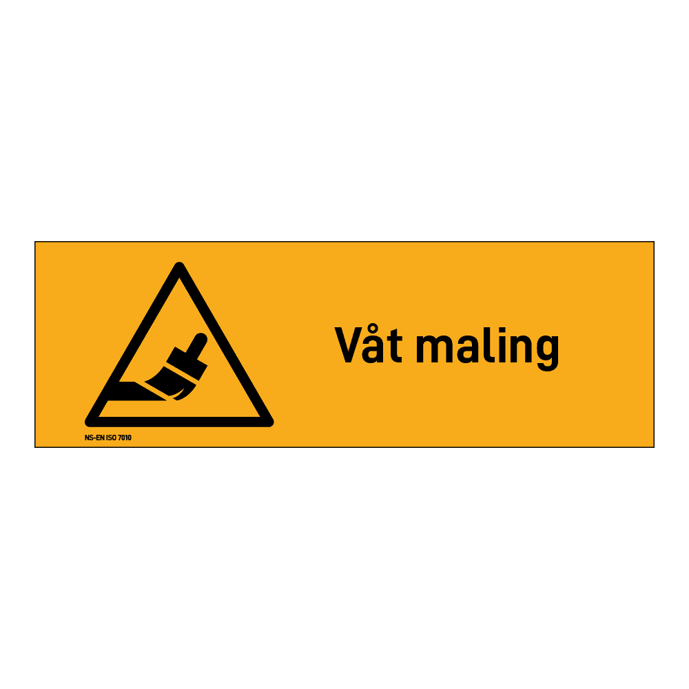 Advarsel klistremerke: "Våt maling" m/tekst liggende