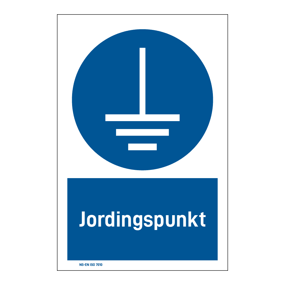 Påbud klistremerke: "Jordningspunkt" m/tekst under